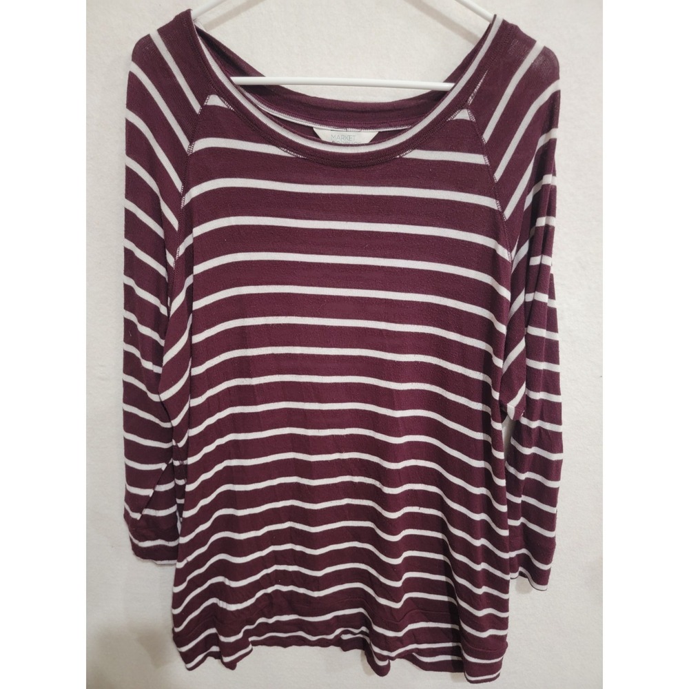 Market & Spruce‎ Purple Crew Neck Knit 3/4 Sleeve Pullover Top Women's Size 2X